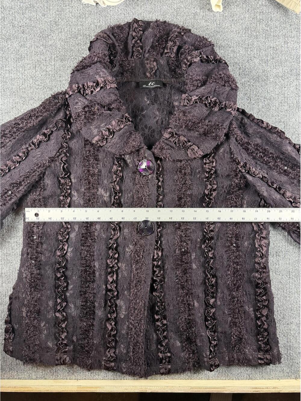 VTG ic Collection Textured Button-Up‎ Jacket Ruffles Lace Gothic Whimsigoth - Picture 7 of 8
